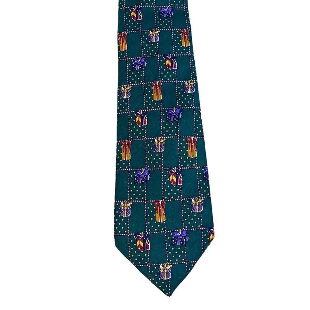 KD Keith Daniels Silk Tie Christmas Gift Print Green Novelty Necktie Holiday